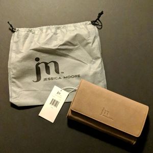 Jessica Moore Suede Clutch With Gold Shoulder Chain